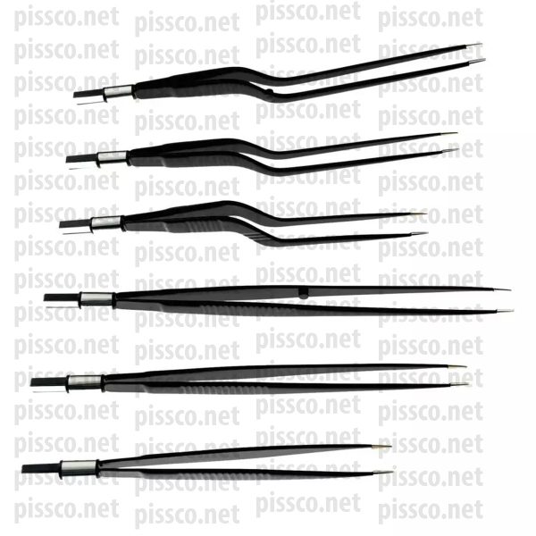Bipolar Forceps Tweezers Straight tip for Electrosurgical unit,Black nylon coated Non Stick Bipolar Bayonet