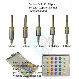 Conical Drills Kit 25 pcs Set with stoppers Dental Implant Guided