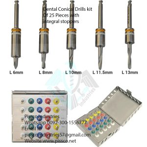 Dental Conical Drills kit Of 25 Pieces with integral stoppers