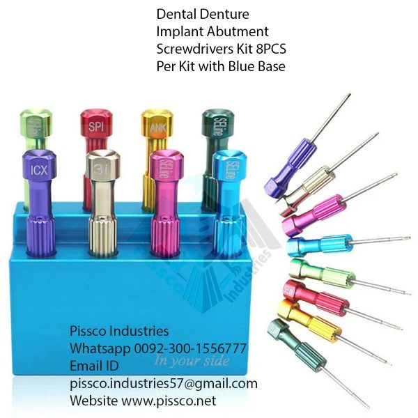 Dental Denture Implant Abutment Screwdrivers Kit 8PCS Per Kit with Blue Base