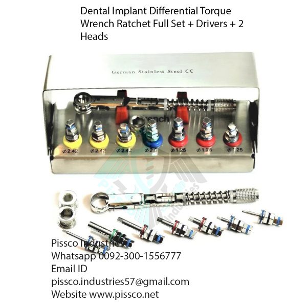 Dental Implant Differential Torque Wrench Ratchet Full Set + Drivers + 2 Heads
