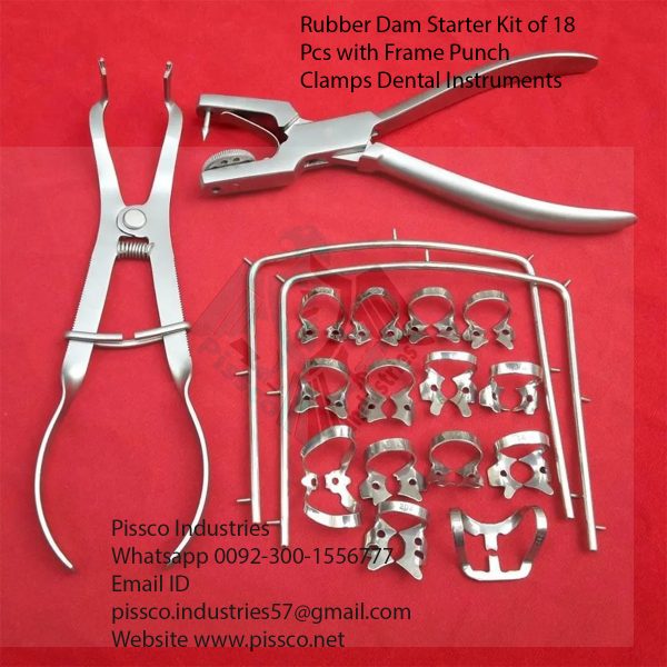 Rubber Dam Starter Kit of 18 Pcs with Frame Punch Clamps Dental Instruments