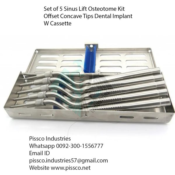 Set of 5 Sinus Lift Osteotome Kit Offset Concave Tips