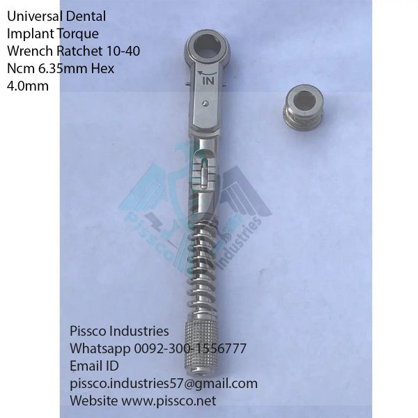 Universal Dental Implant Torque Wrench Ratchet 10-40 Ncm 6.35mm Hex 4.0mm