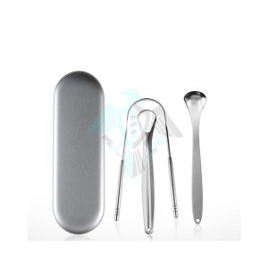 3pcs Tongue Cleaner with Travel Handy Case Stainless Steel Tongue Scraper Metal Brush Dental Kit