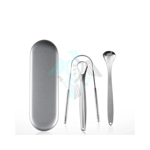 3pcs Tongue Cleaner with Travel Handy Case Stainless Steel Tongue Scraper Metal Brush Dental Kit